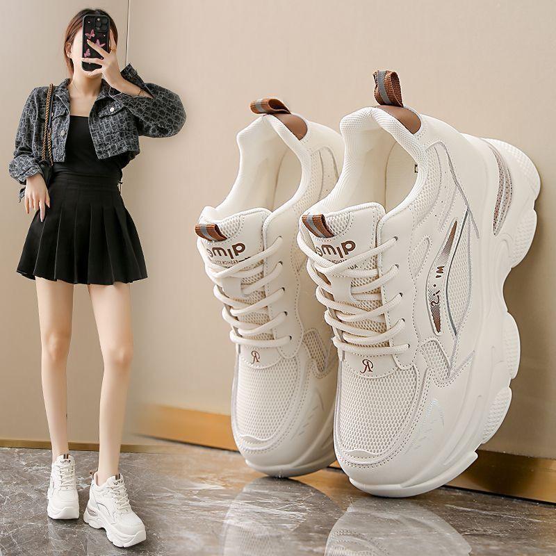 Height-increasing dad shoes women's small mesh shoes 2025 autumn versatile breathable mesh white shoes casual sports lightweight