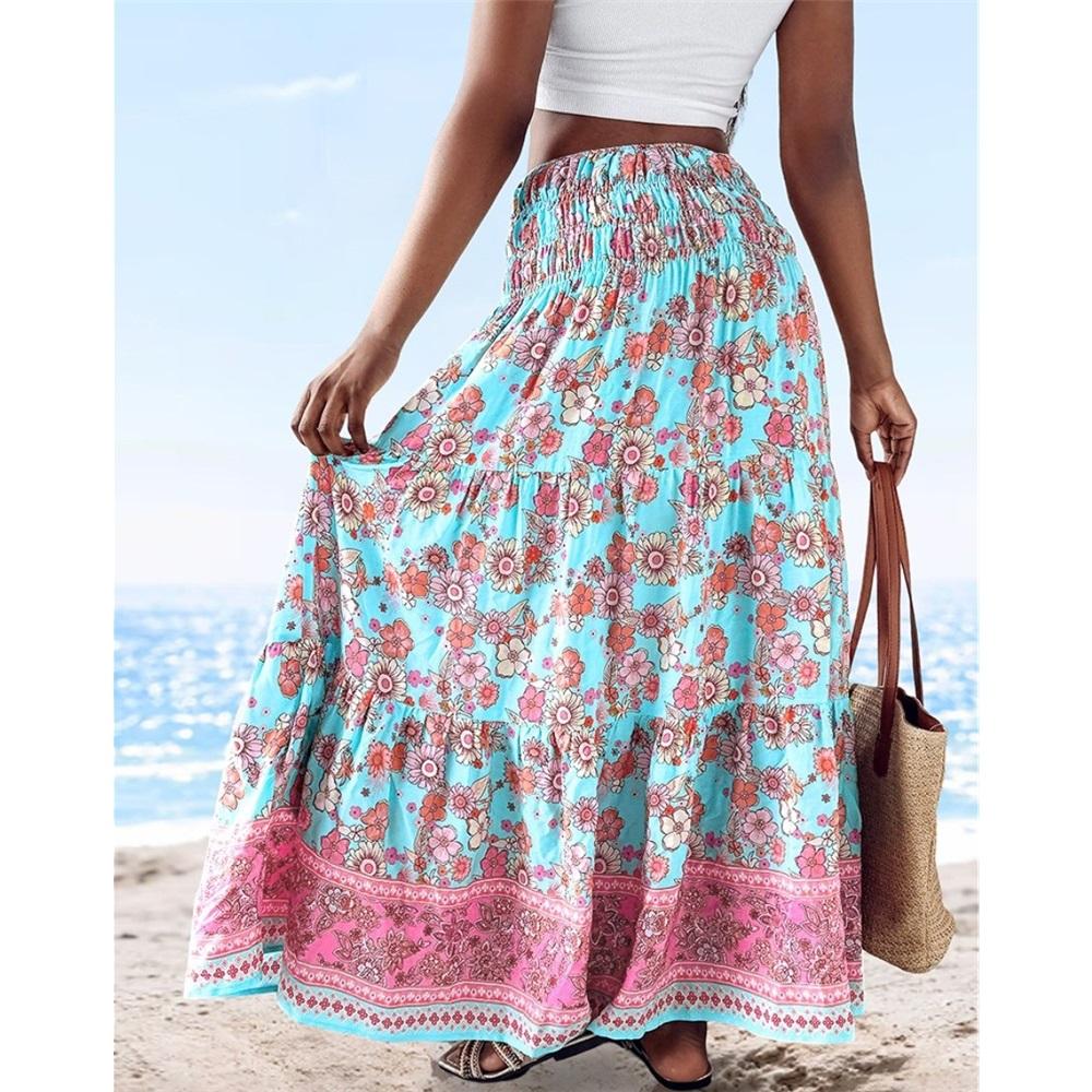 Women's Summer Elastic Waist Loose Long Printed Skirt