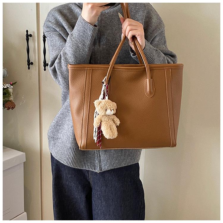 Large Capacity Fashion Tote Bag Women Detachable Charm Faux Leather Shoulder Bucket Purse Commuter Handbag