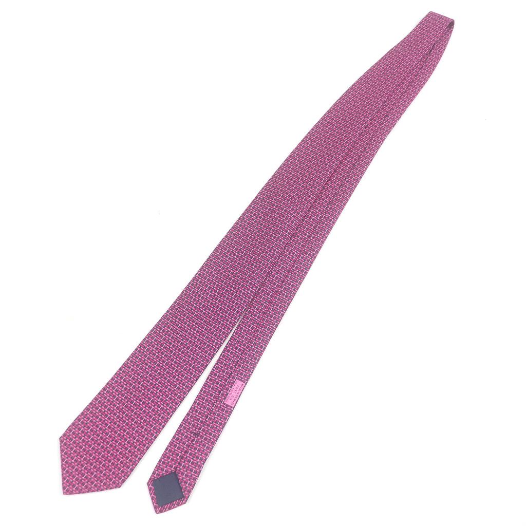 Excellent HERMES tie H logo motif all-over print regular tie Navy silk mens 5647 EA Used