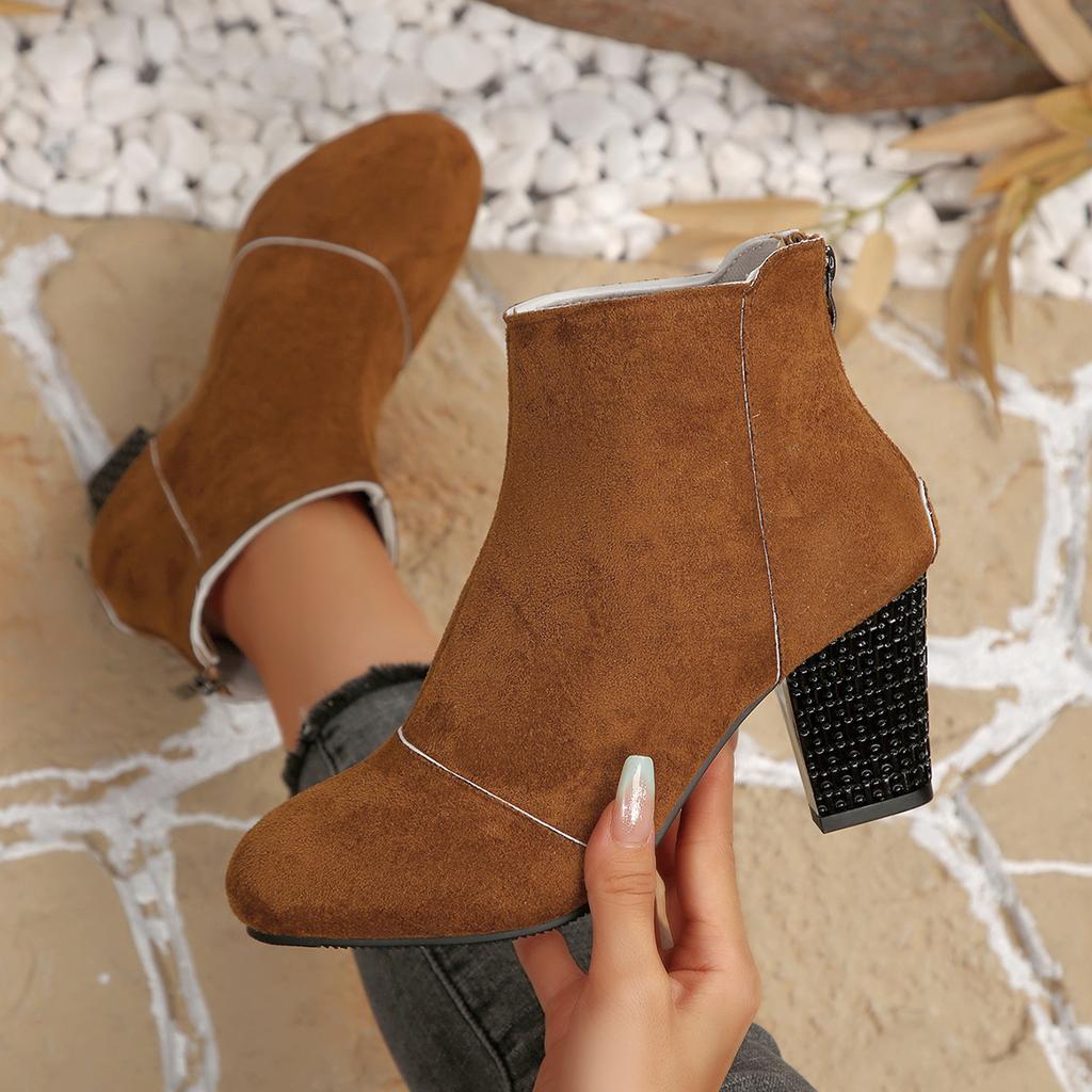 Fashion 2025 New Women Ankle Boots Outdoor Mid-heel Side Zipper Shoes Women Trendy Autumn Winter Shoes Chunky High Heels Boots Female