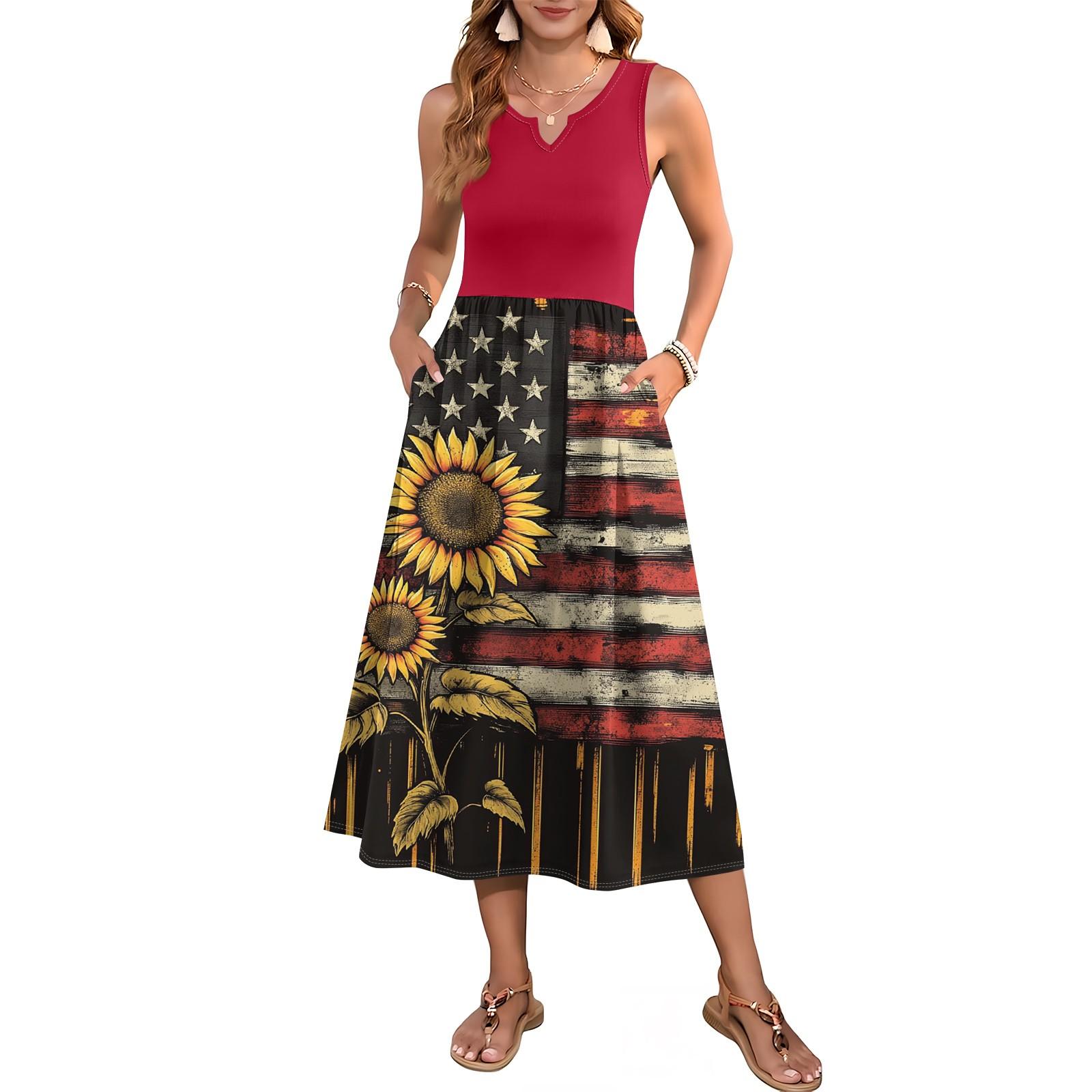 

Женское платье без рукавов с цветочным принтом и высокой талией, модное и элегантное XXL синий