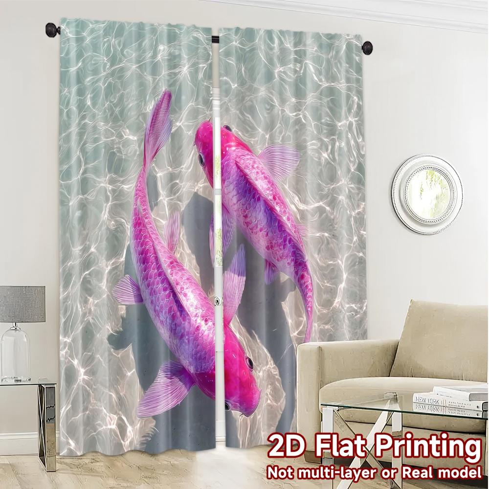 2pcs, 2D FLAT PRINTING Curtains (Without Rod) Pink Koi Duo(1) Minimalist Modern Curtains Fabric Curtains Outdoor Decorations for