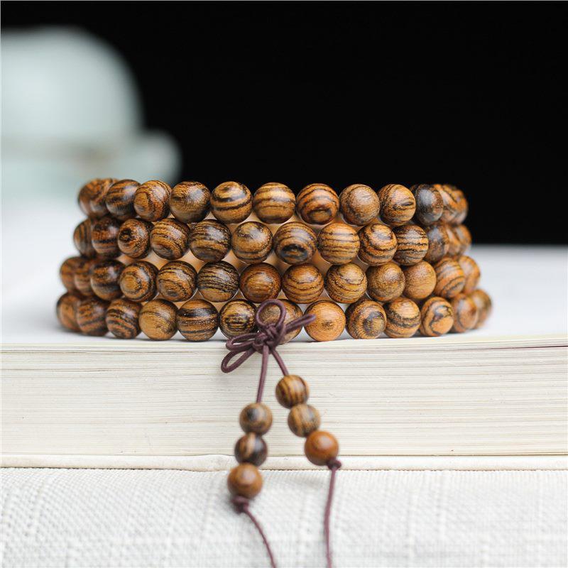 Buddhist Prayer Bracelet - 108 Beads, Multi-strand Sandalwood, Black Rosewood, Wenwan Style