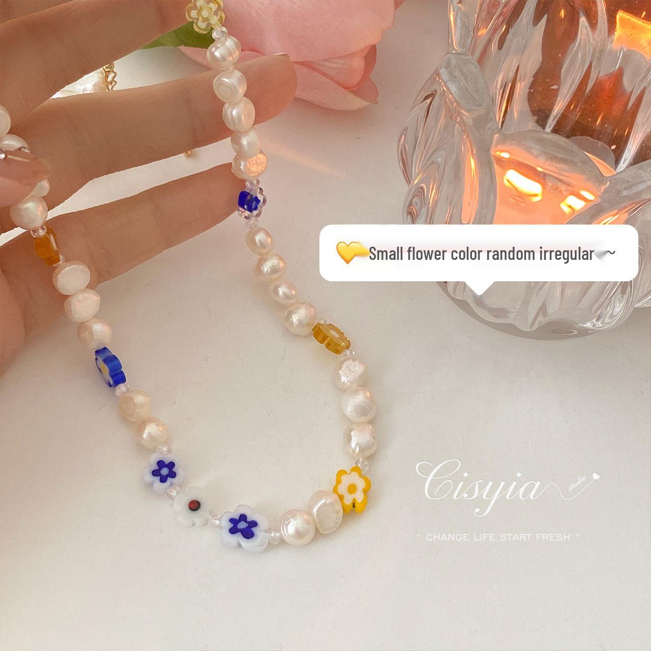 

Colorful Glazed Bead & Freshwater Pearl Necklace - Sweet & Spicy Style Clavicle Accessory