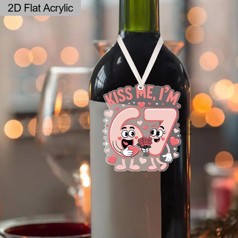 1pc/2pcs Valentine's Day Pink Number 67 Kiss Me Transparent Acrylic Pendant with Milky White Rope, Girlfriend Gift, Wife Gift, Backpack Pendant
