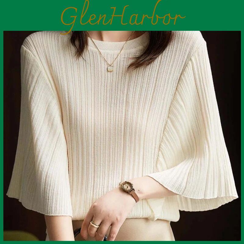 Bat Sleeve White Loose Fashion Knitted Shirts Elegant Half Sleeve Top Korea Style Casual Cute Womens Blouse Blusas 27618