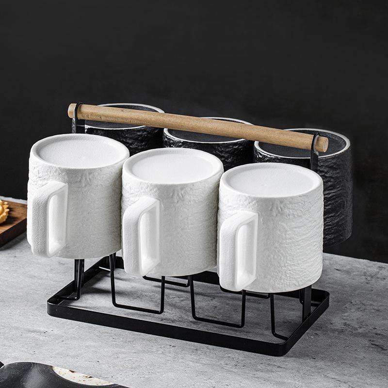 Cup Value Ceramic Light Luxury Rock Pattern Water Office Mark Couple Home Pair Matte Black And White