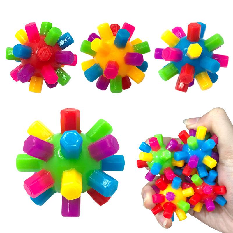 6Pcs Color Column Ball Sensory Ability Training Puzzle Elastic Rainbow Ball Fun Stress Relief Toy Children's Toy Pet Toy