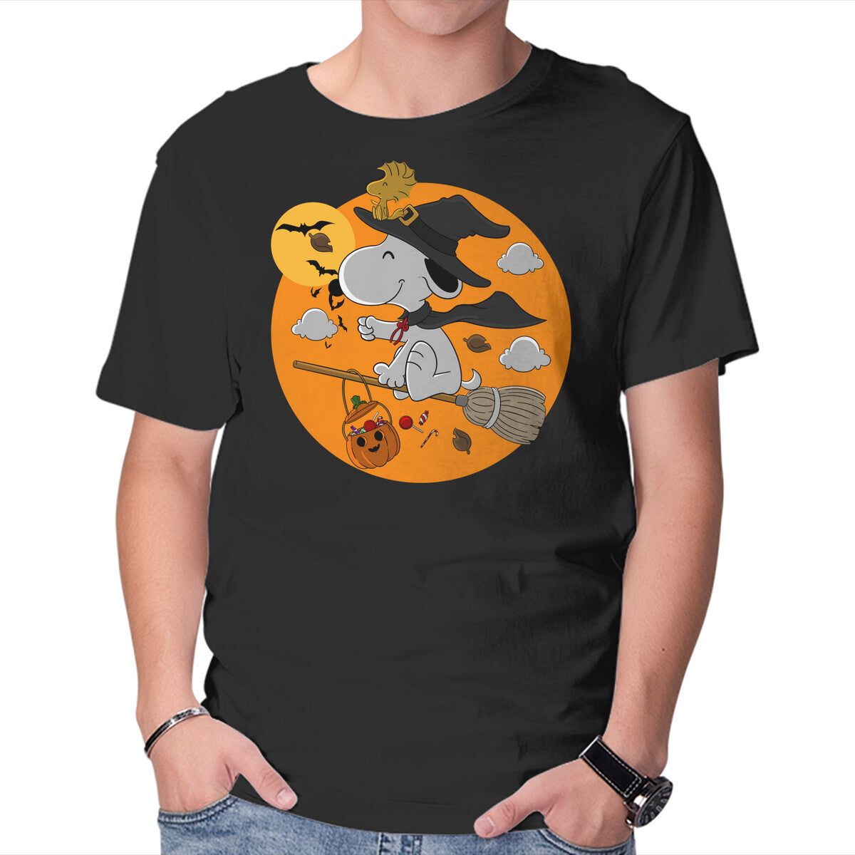 Unisex Crew Neck T-Shirt Peanuts Witch Graphic Short Sleeve Casual Tee XL