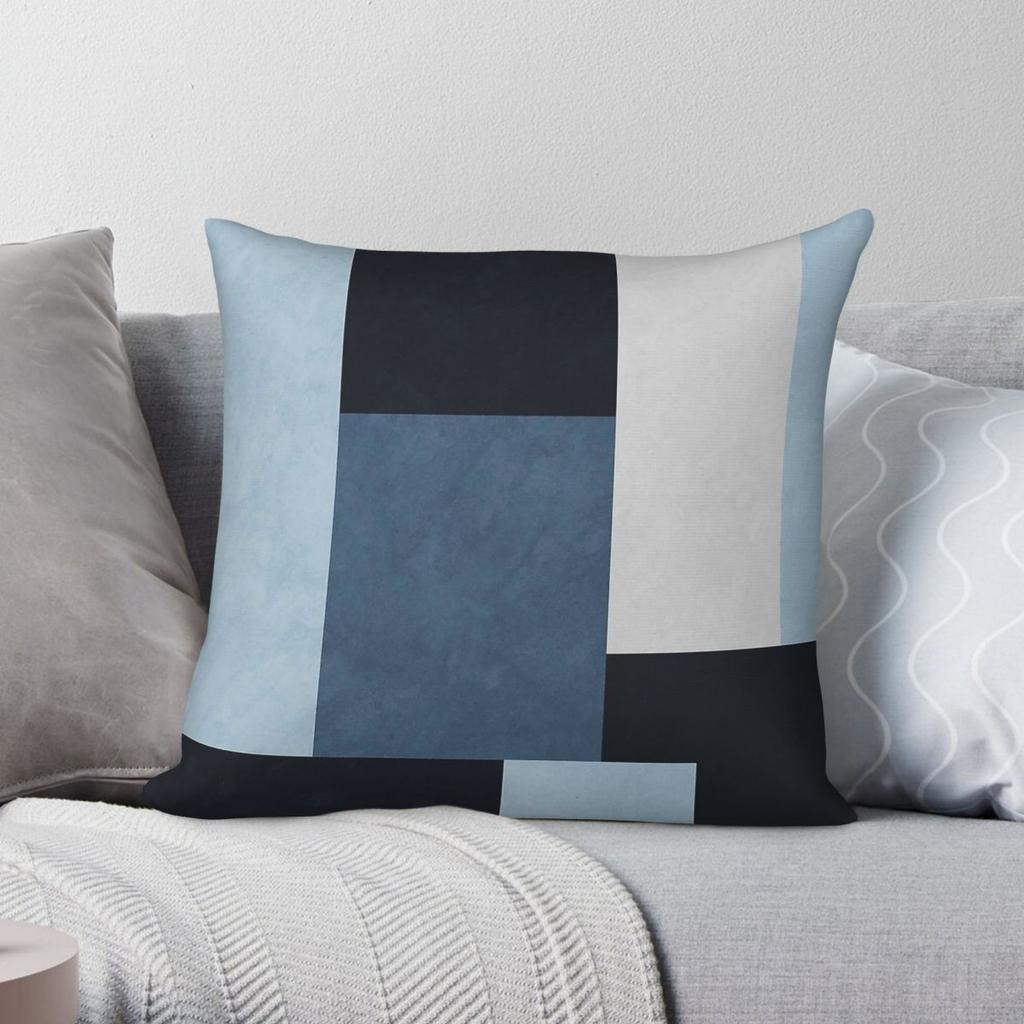Modern Elegant Blue Square Pillowcase Polyester Linen Velvet Pattern Zip Decorative Car Cushion Cover