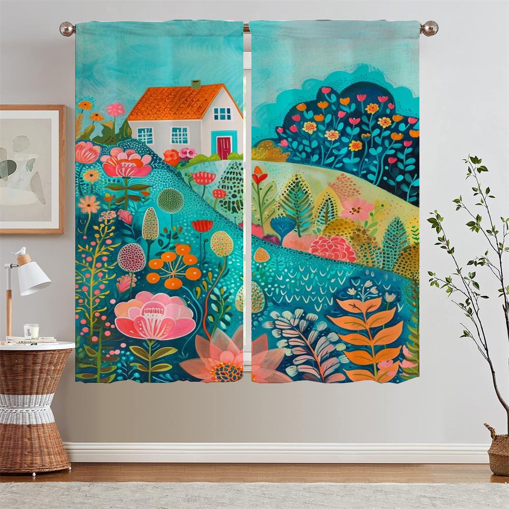 Gorgeous Painting Blackout Luxury Curtains for Living Room on Sale Bedroom Decoration Kitchen Curtains Salon 2 Cheap Pieces the