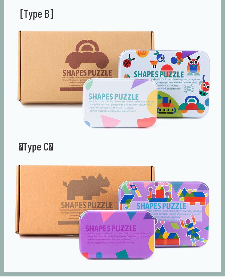 Geometric Shape Puzzle Tin: Educational Wooden Tangram for Children