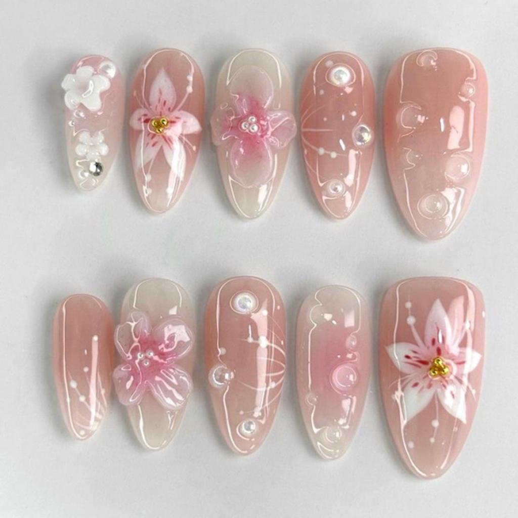 3D Three-dimensional Fresh Flowers European and American Foreign Trade Wear Nail Blush Gradual Change Nail Art Fake Nail Wear