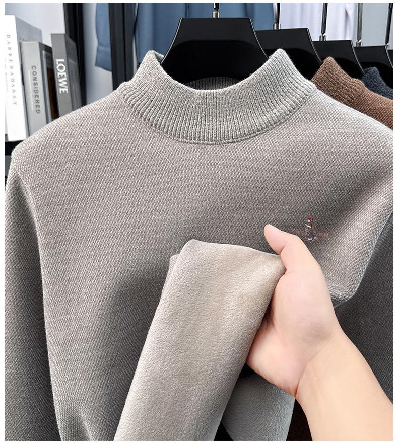 Men's Anti-Pilling Embroidered Chinchilla Velvet Knit Sweater - Thickened, Warm, Lightweight Autumn/Winter Sweater