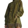 Women's High Neck Fringe Hem Mini Dress Long Sleeve Velvet Look Loose Autumn Winter Dress