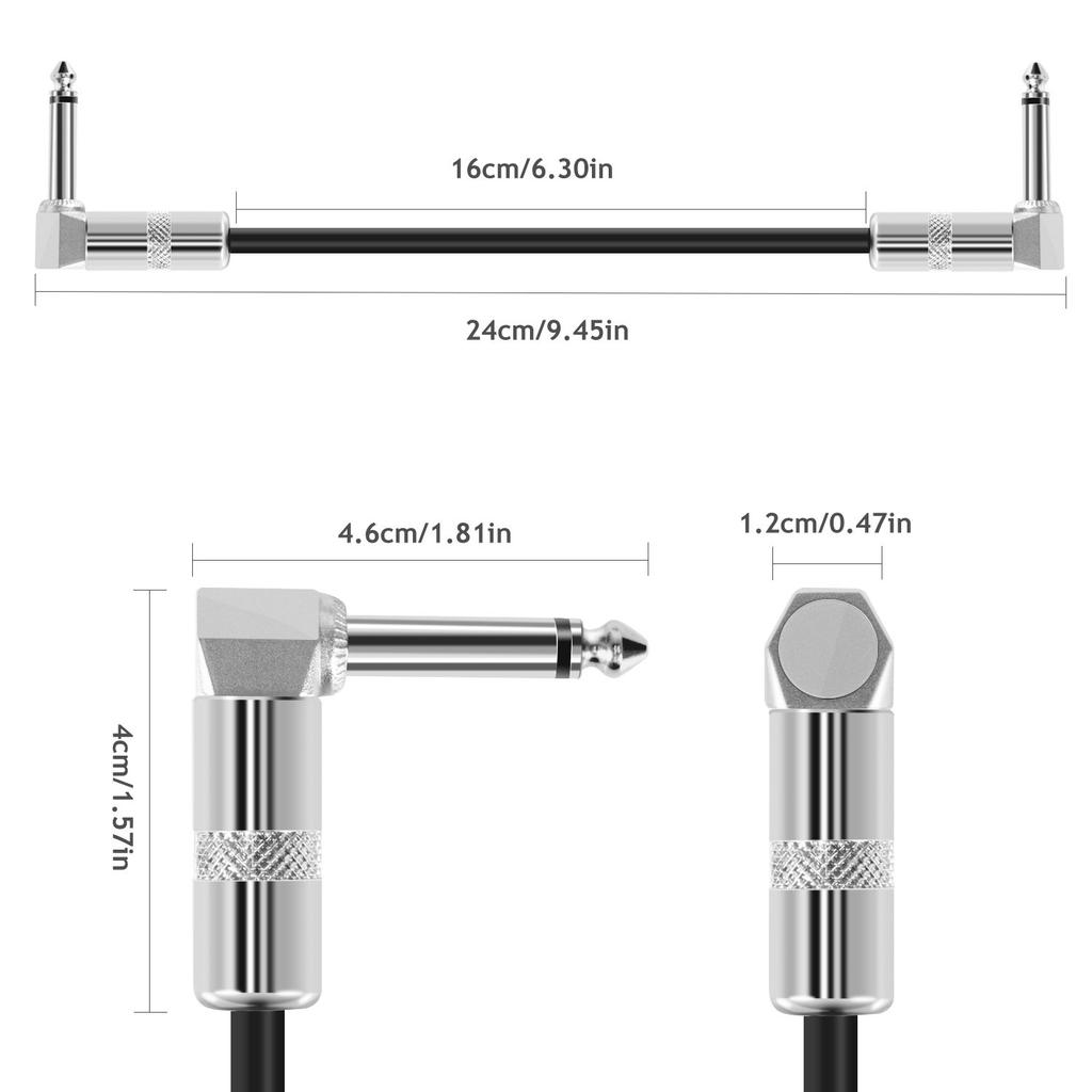 Zestaw 3 kabli do gitary 16 cm
