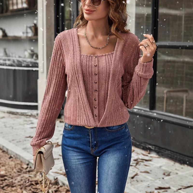 Women S Casual Loose Long Sleeve Solid Square Neck T Shirt