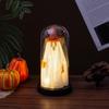 Halloween Indoor Ghost Decoration Light Up Ghost in Glass Cloche with Wood Base Cute Ghost Night Light for Home Kitchen Mantel Shelf Fireplace Decor
