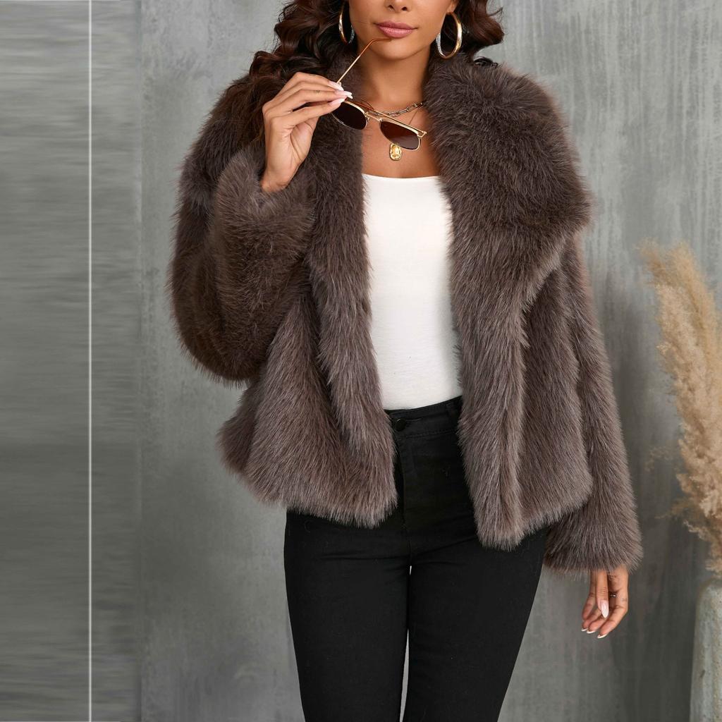Women's Fashion Comfortable Large Lapel Faux Coat Short Coat Plush Women's Clothing