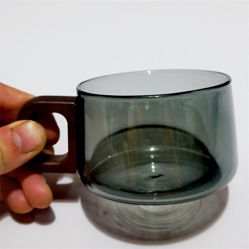 300ml Holzgriff Mahlen Kaffee Glas Kaffeetasse mit Tablett Löffel Hitzebeständig Frisch Gemahlener Kaffee Tasse Milch Tee Tasse Trinkgeschirr