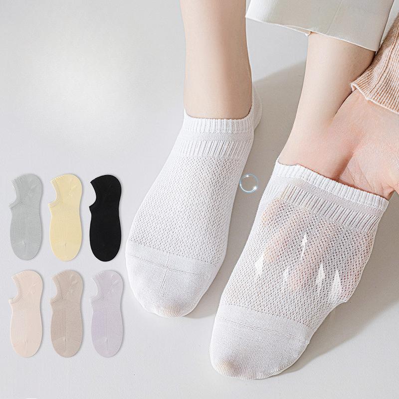 Female Summer Thin New Solid Color Mesh Breathable Boat Socks