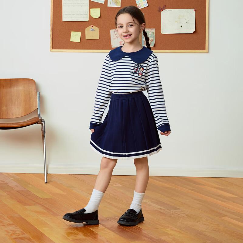 PawinPaw Girls' Striped Lapel Long Sleeve T-Shirt