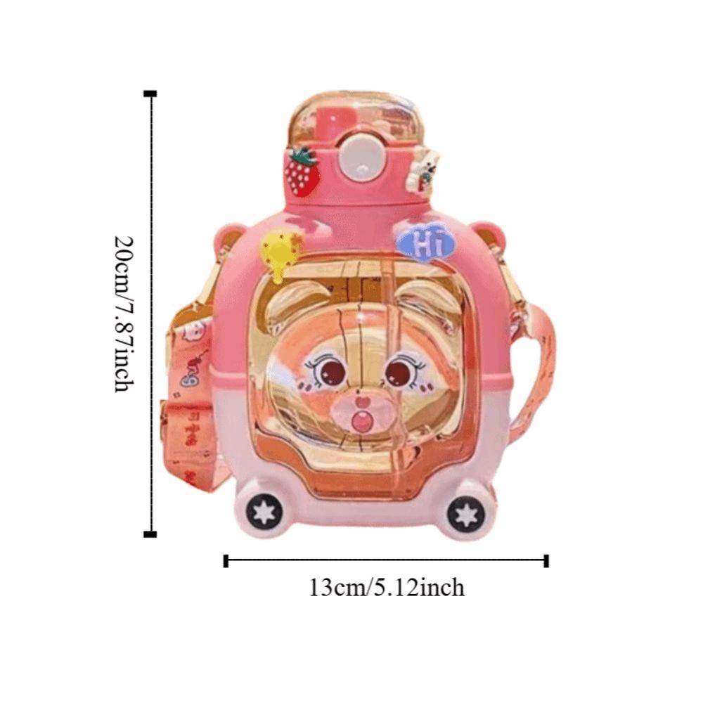 With Straw Kids Water Sippy Cup Straps Bear Plastic Cup Bottle Portable Drink Bottle Home