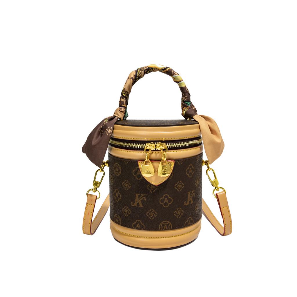 Old flower bucket bag women's 2025 new handbag cylinder bag retro printed handbag versatile messenger bag