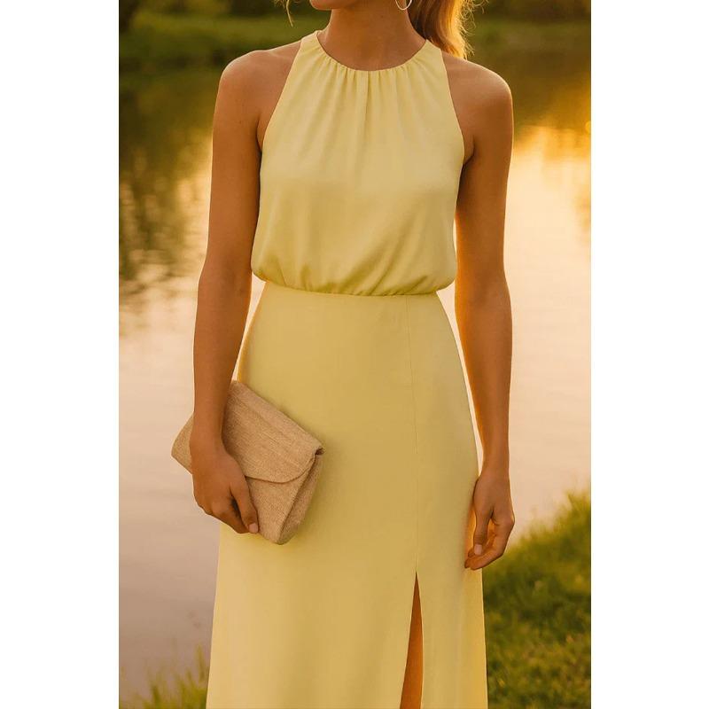 

Женское плиссированное декоративное платье L жёлтый