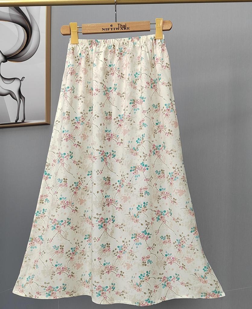 Γυναικεία καλοκαιρινή φαρδιά φούστα από βαμβακερή μεταξωτή - Plus μέγεθος, φιλική προς τη μητρότητα, Leisure Style Νοτιοανατολικής Ασίας