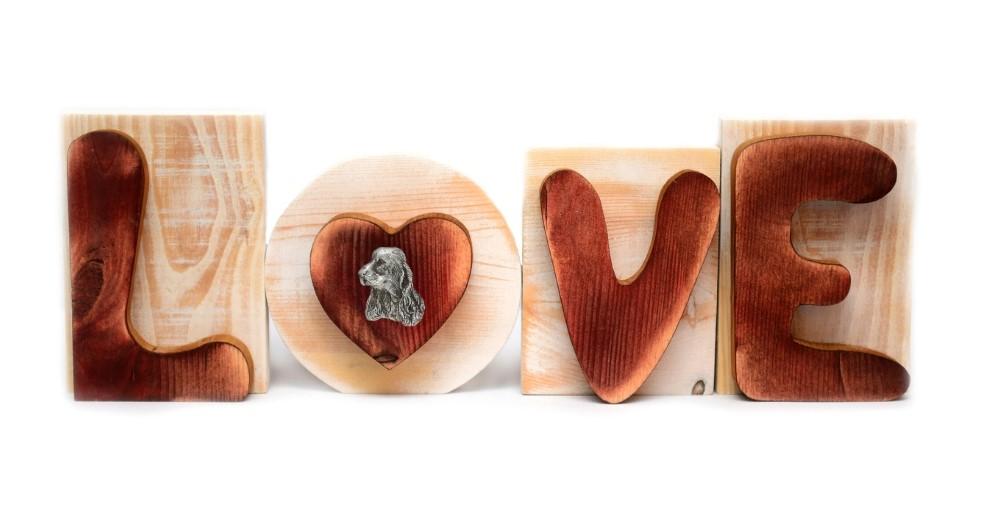English Cocker Spaniel - Wooden LOVE Sign, Interior Decoration with a Dog, Charming Ornament for the Shelf by Art-Dog Brand