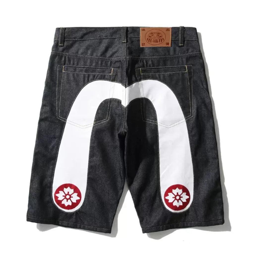RogueWave Pantaloncini Denim Uomo Neri Hiphop Jeans Pantaloni Fiori di Ciliegio Totem Drago Lavati Cerniera pantaloncini