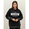 Moscow Russia Art Letter 1147 Print Women Washed Sweatshirts Soft Oversize Pullover Autumn Cotton Sportswear Crewneck