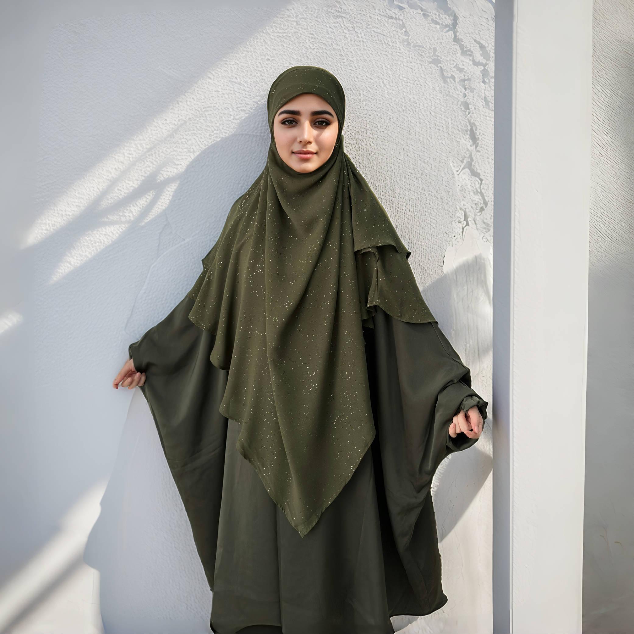 

Новый неровный дизайн, блестящий женский мусульманский молитвенный хиджаб, легкий полиэстеровый чадор, однотонный, накладной, 2-слойный, летящий женский химар