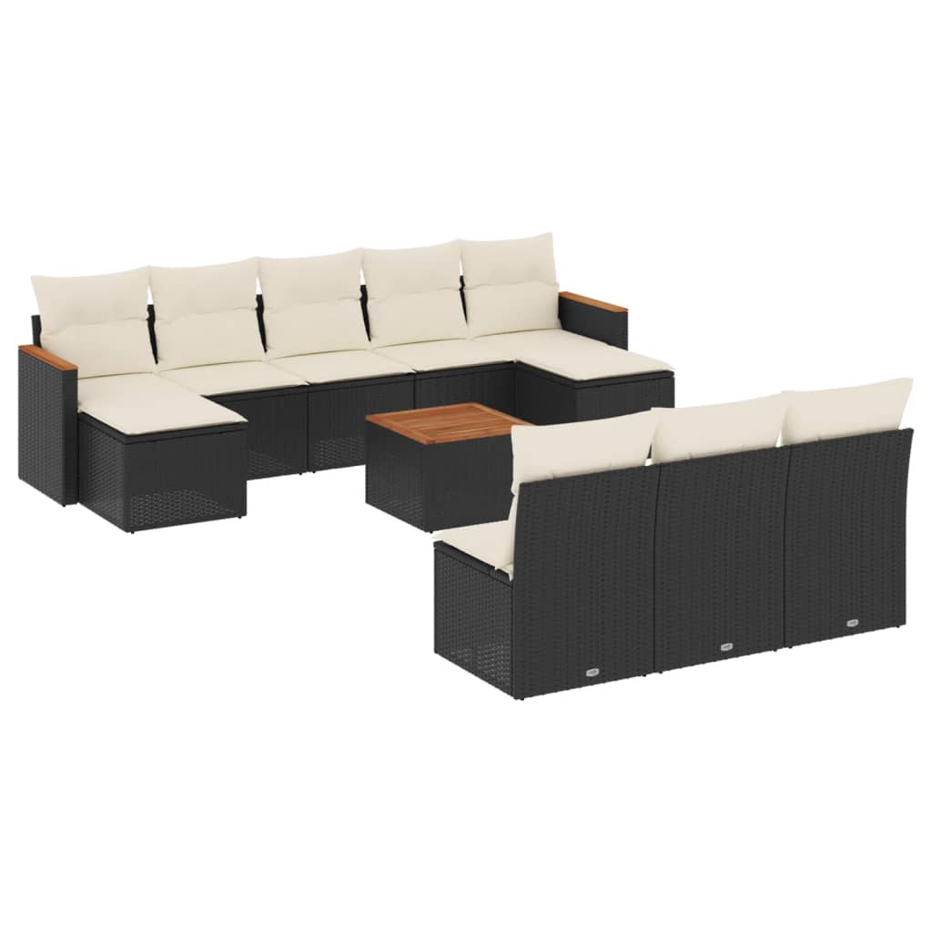 Vidaxl 11-Cz. Garden Lounge Set, Cushions Black Rattan Pe