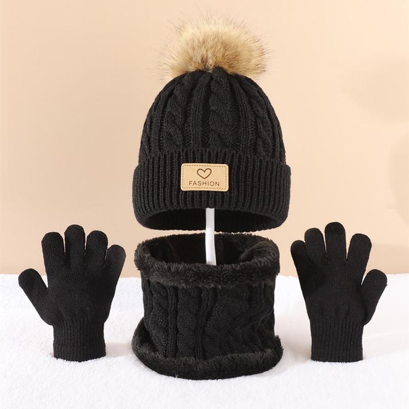 3 teile/satz kinder Winter Warme Einzel Ball Pompons Stricken Hut Schal Handschuhe Für Jungen Und Mädchen Warm Und Kalt-beweis Anzug