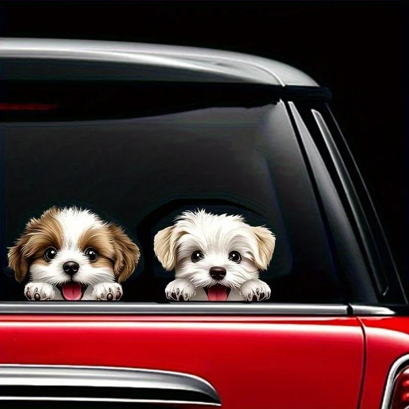 1PC Cartoon Dog Stickers, Double Sided Waterproof Matte Vinyl Animal Decals for Car Window Interior & Exterior Auto Decor