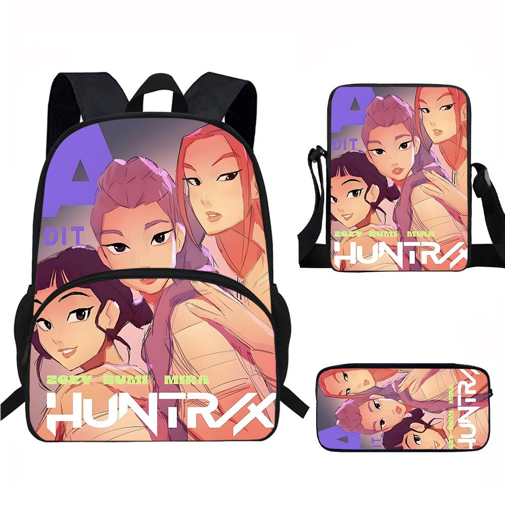 K-Pop Dämonenjäger 3-teiliges Schülerrucksack-Set Anime-Thema Trendiges bedrucktes Rucksack-Set