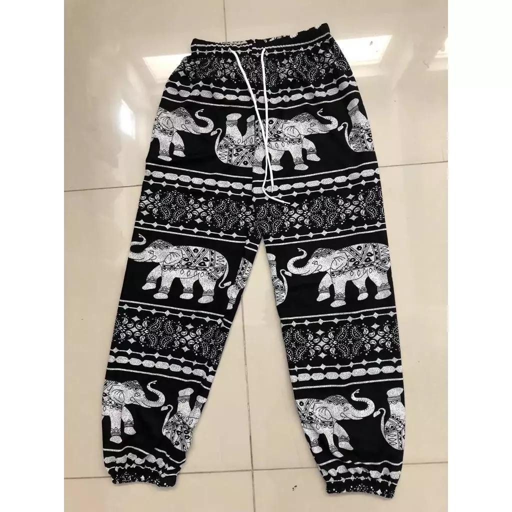 Elefanten Hose Lang Weites Bein Verstellbarer Elastischer Bund Riemen Unisex Damen Herren Druck Thailand Lässig Streetwear Strand Boho Retro Vintage