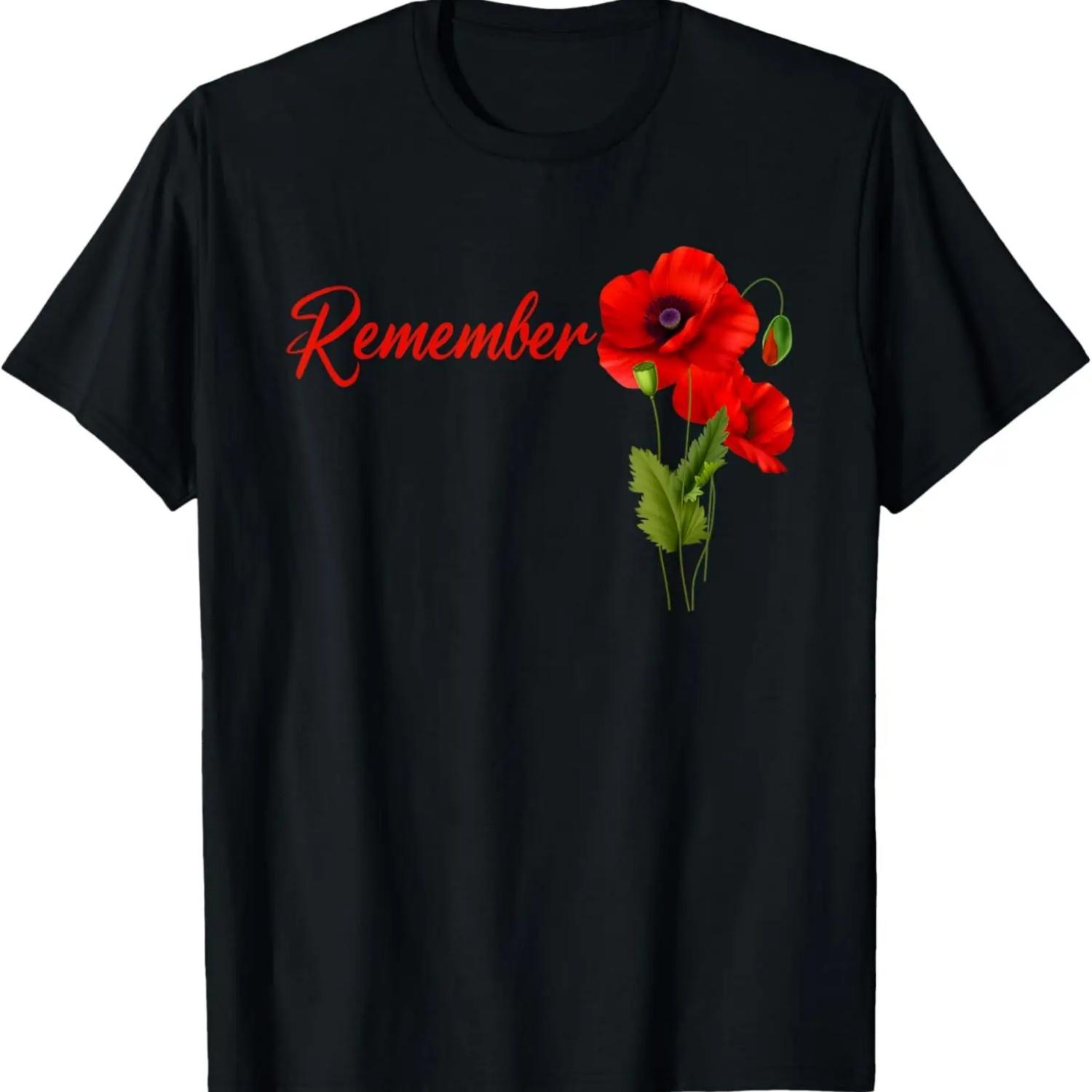 Потрясающая Ретро Красная Маковая Цветок США Мемориальная КРАСНАЯ Помните Футболка S чёрный