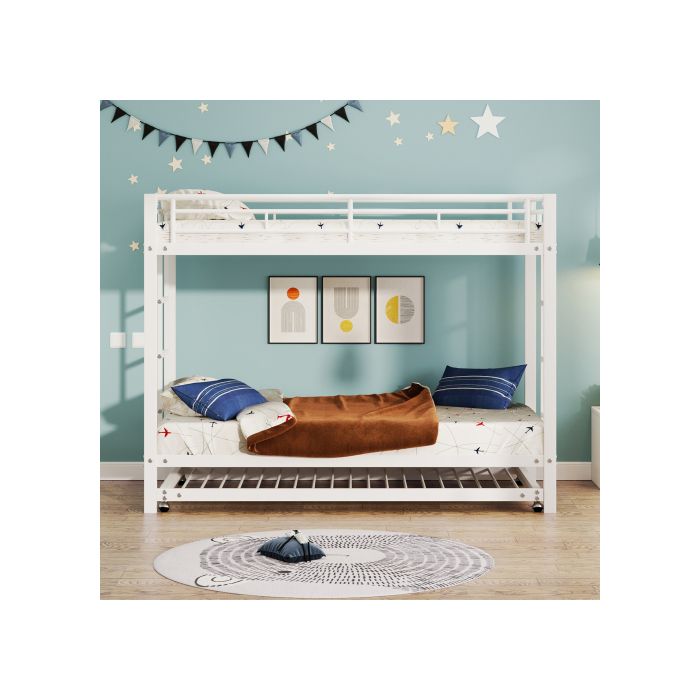 Pat supraetajat 90*200 cm, bariere înalte, certificat EN747, construcție robustă, culoare albă