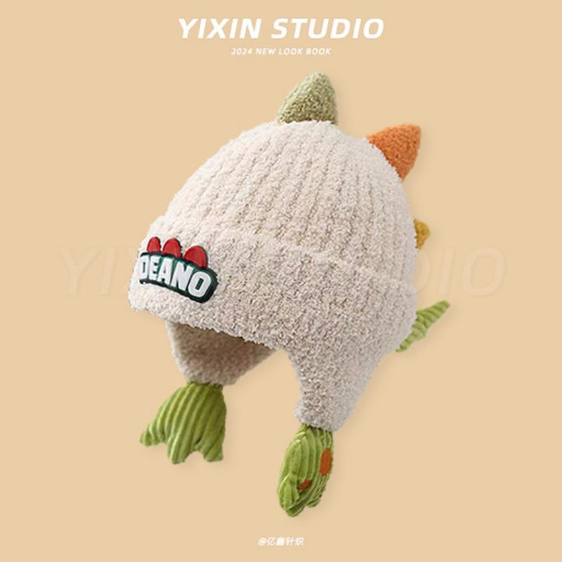 Winter children's hat cute cartoon dinosaur plush hat thickened windproof warm hat baby ear hat pullover hat