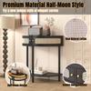 US Half-Moon Rattan Console Table Wood Accent Tables With 2 Rattan Storage Drawers And Bottom Shelf For Living Room Hallway