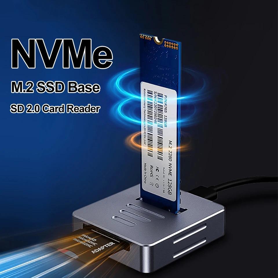 10Gbps M2 NVMe SSD Enclosure Externí M.2 NVMe SSD Pevný Disk Hliníkové Pouzdro NVMe PCIe Externí Box Pro M.2 SSD Dokovací Stanice Podporuje SD 2.0 Kartu