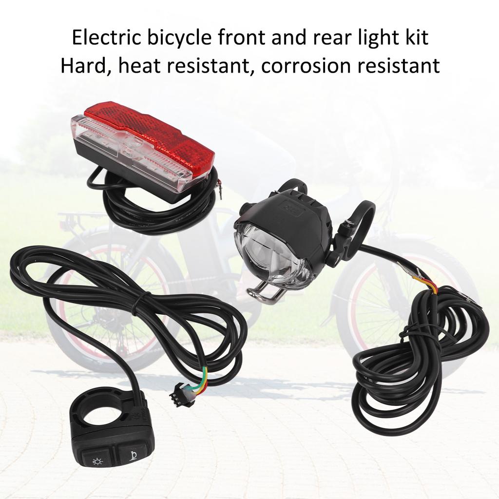 24V 36V 48V Electric Bike Front and Rear Light Set Headlight and Tail Light with Horn Kit