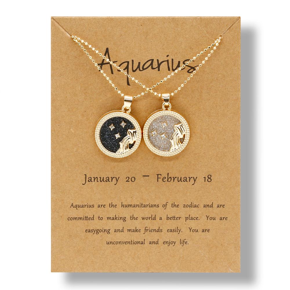 

Fashion 12 Constellation Necklace For Women Men Gold Color Chain Zodiac Sign Round Pendant Necklace Couple Jewelry Birthday Gift Gold Color