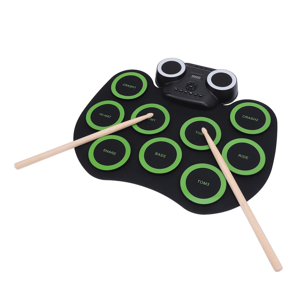Kids Electric Drum Pad Set Roll Up 9 Drum Practice Pads Pedal and Sticks for Home