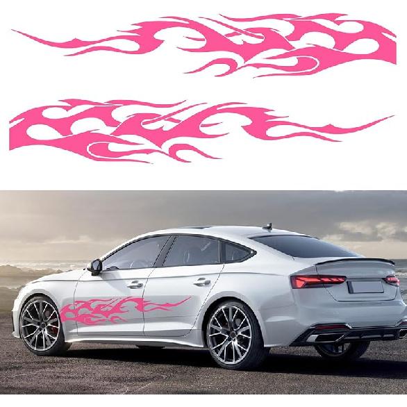 Bilisin Universal Vinyl Flame Graphics Car Body Side Sticker Racing Sports Stripe Decals Decoration For All Cars SUV Truck Off-Road Vehicles 2Pcs