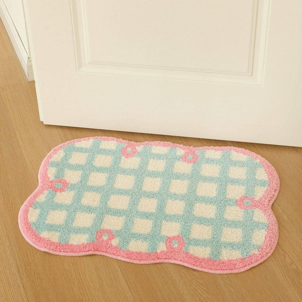 Cream Style Bath Mat Faux Cashmere Soft Bathroom Rug Creamy Aesthetic Pattern Shower Floor Carpet Non-Slip Absorbent Toilet Mat